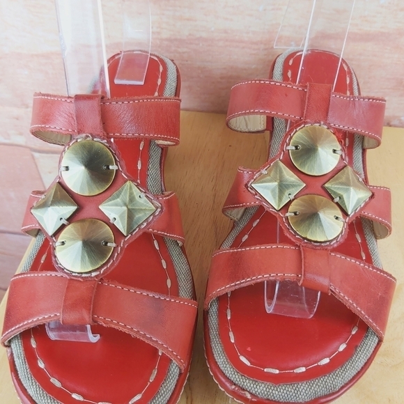 NATURALIZER Kari leather with canvas accents heeled red sandals size 8.5… - Picture 7 of 16